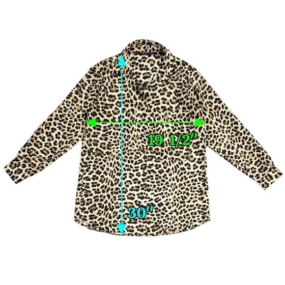 Zara Leopard Print Tan Button-Up Shirt Large Chest Pocket Longline Chic - Picture 3 of 9